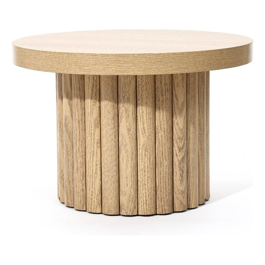 LuxenHome End Table 23.6" Wide Brown Wood Fluted Round Coffee Table Modern Side Table for Living Room Round Wood Accent Table Bedroom Small Table
