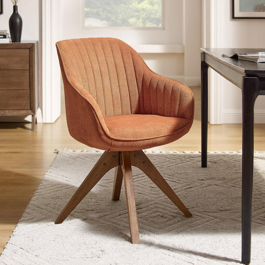 Art Leon Desk Chair No Wheels Mid Century Modern Office Chair Swivel Accent Chair with Oak Wood Legs Fabric Upholstered Arm Chair Caramel